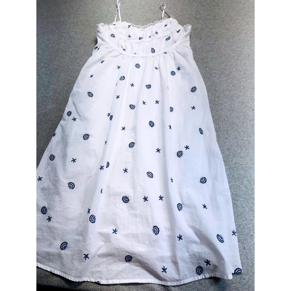 Simple Retro White Embroidered Midi Dress S Cottagecore Coastal Summer Flowy - Picture 3 of 11